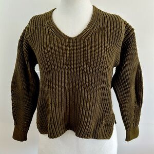 Everlane Texture V-Neck Sweater Olive Green S